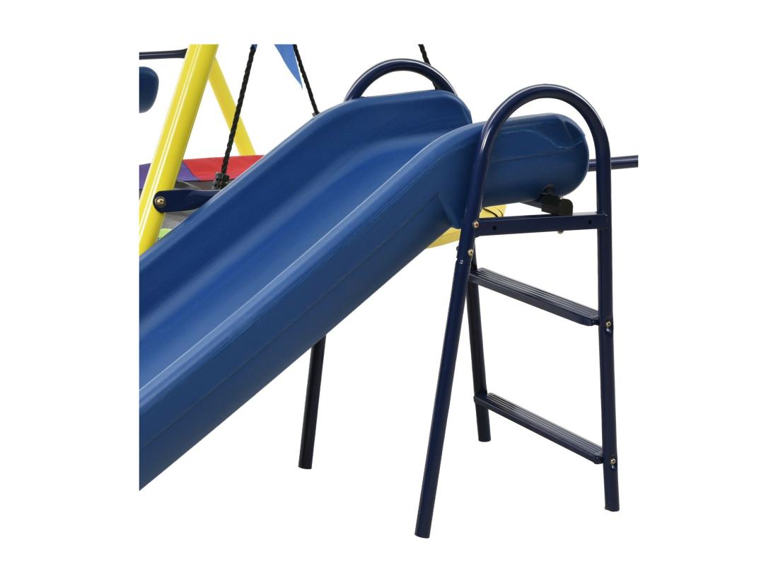 Vente Unique Jeux Plein Air 4 En 1 Avec 2 Balançoire Basket-ball Panier De Basket-ball Et Toboggan 3 à 8 Ans 311x183x213cm