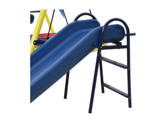 Vente Unique Jeux Plein Air Cadre En Métal - 2 Balançoires Réglable En Hauteur、panier De Basket-ball Et Toboggan - Convient Aux Enfants à Partir De 3 Ans - Jaune