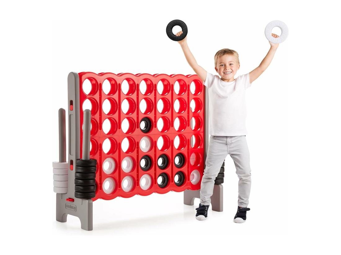 vente unique Jeux Puissance 4 Géant Enfants avec 42 Jetons Jeu de Société Ludique & Éducatif avec Porte-Anneaux Levier de Réinitialisation Utilisation Intérieur et Extérieur