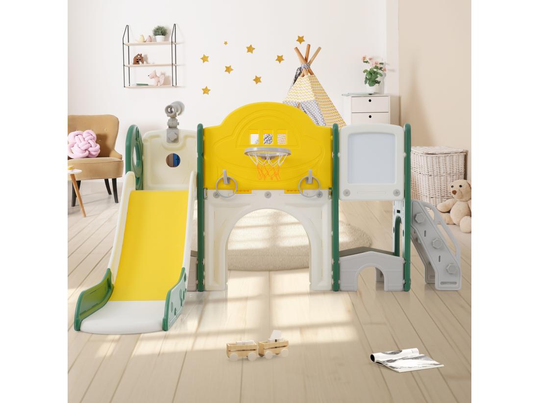 Vente Unique Jouet D'escalade Pour Enfants 10 En 1 Avec Toboggan Autoportant Escalade Jeu De Forage Gris
