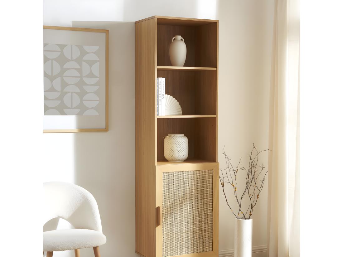 Vente Unique June - Colonne De Rangement En Bois Et Cannage H190cm - Bois Clair