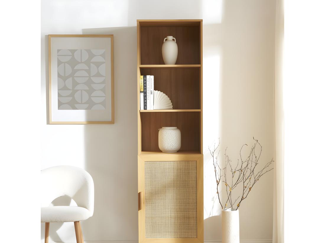 Vente Unique June - Colonne De Rangement En Bois Et Cannage H190cm - Bois Clair