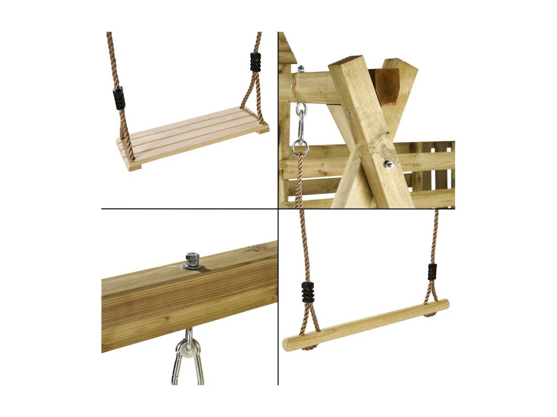 Vente Unique Kangui - Aire De Jeux Pirate En Bois Avec Vigie WILLI - Balançoire Trapèze Toboggan Mur D'escalade Cabane Sur Plateforme Pont Suspendu
