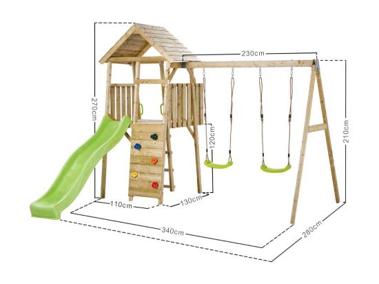 Vente Unique KANGUI Aire De Jeux Portique En Bois WOODI - Double Balançoire Toboggan Mur D'escalade Cabane échelle