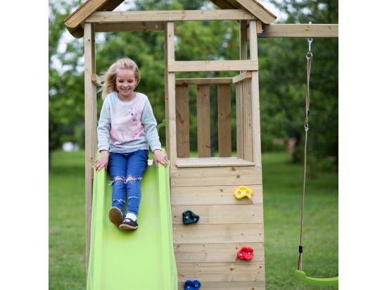Vente Unique KANGUI Aire De Jeux Portique En Bois WOODI - Double Balançoire Ou Nid Toboggan Mur D'escalade Bac A Sable Table Pique Nique Cabane échelle