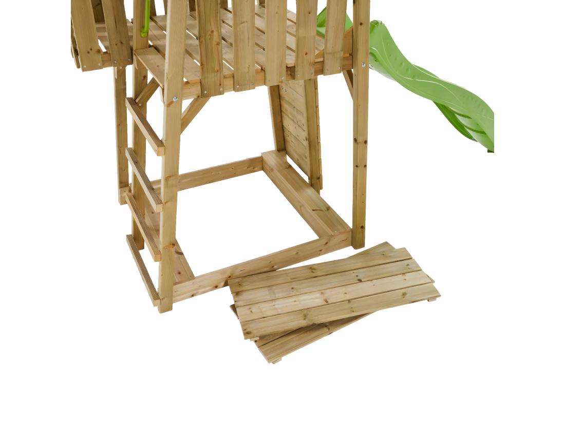 Vente Unique KANGUI Aire De Jeux Portique En Bois WOODI - Double Balançoire Et Nid Ø100cm Toboggan Mur D'escalade Bac A Sable Cabane échelle