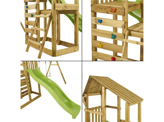 Vente Unique Kangui - Tour De Jeux En Bois Avec Double Plateformes WOUPI - Balançoire Trapèze Mur D'escalade Et Cabane