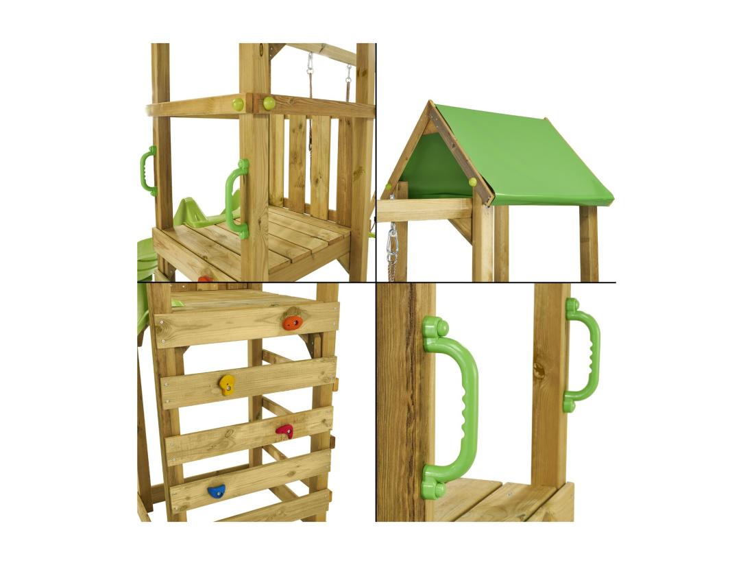 Vente Unique Kangui - Tour Et Portique Bois Enfant WALLI - Toboggan Balançoires Escalade Et Cabane