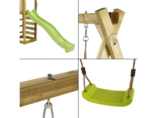 Vente Unique Kangui - Tour Et Portique Bois Enfant WALLI - Toboggan Balançoires Escalade Et Cabane