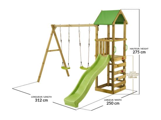 Vente Unique Kangui - Tour Et Portique Bois Enfant WALLI - Toboggan Balançoires Escalade Et Cabane