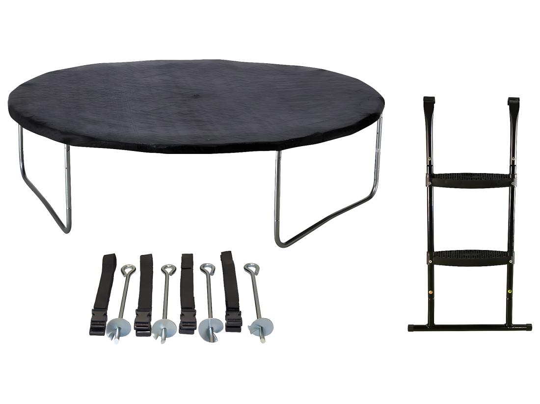 Vente Unique Kangui - Trampoline De Jardin 365 Cm + Filet + échelle + Bâche + Kit D'ancrage JUMPI Taupe/Vert