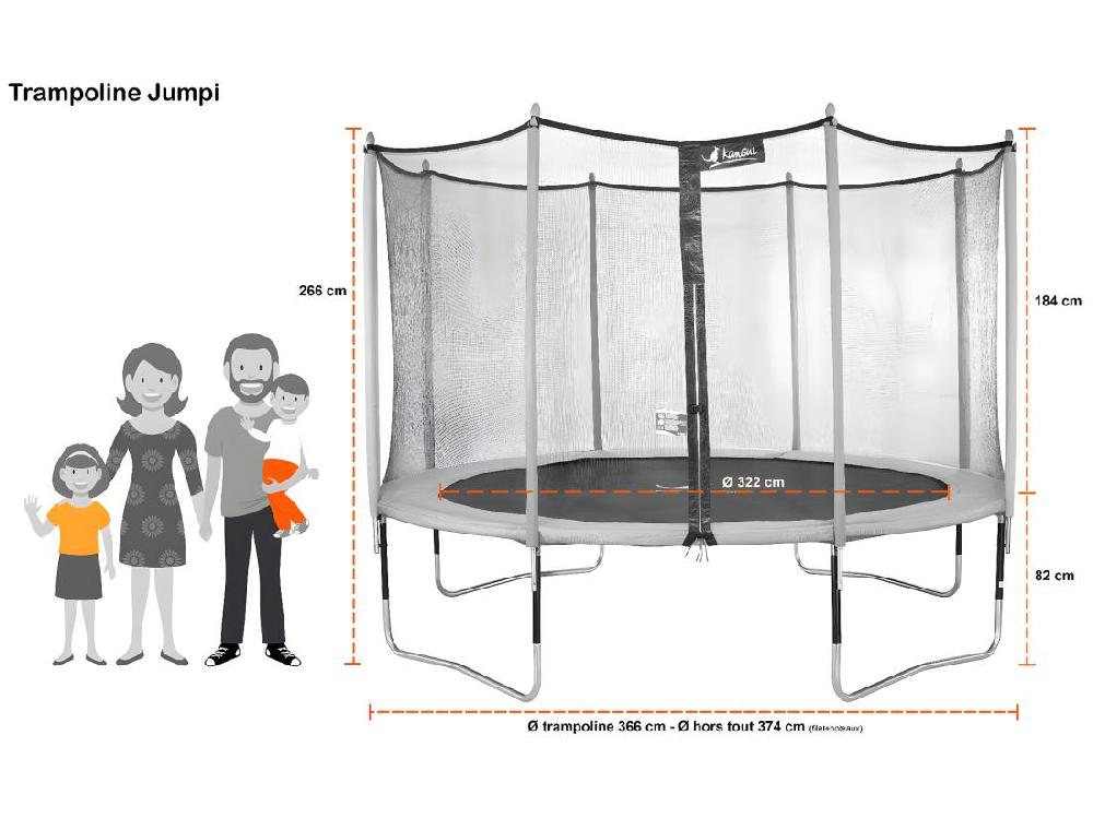 Vente Unique Kangui - Trampoline De Jardin 365 Cm + Filet + échelle + Bâche + Kit D'ancrage JUMPI Taupe/Vert
