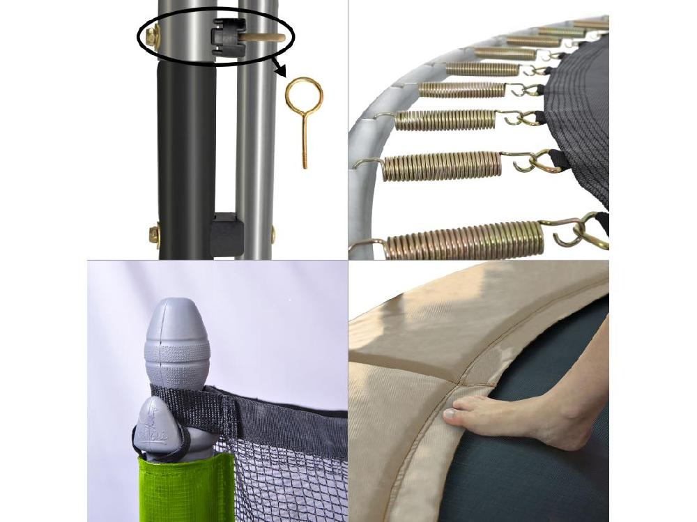 vente unique Kangui - Trampoline de jardin 365 cm + filet + échelle + bâche + kit d'ancrage JUMPI Taupe/Vert