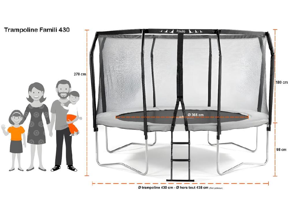 Vente Unique Kangui - Trampoline De Jardin Rond Ø426cm Avec Filet De Sécurité + échelle - Fabrication Européenne - Famili 430