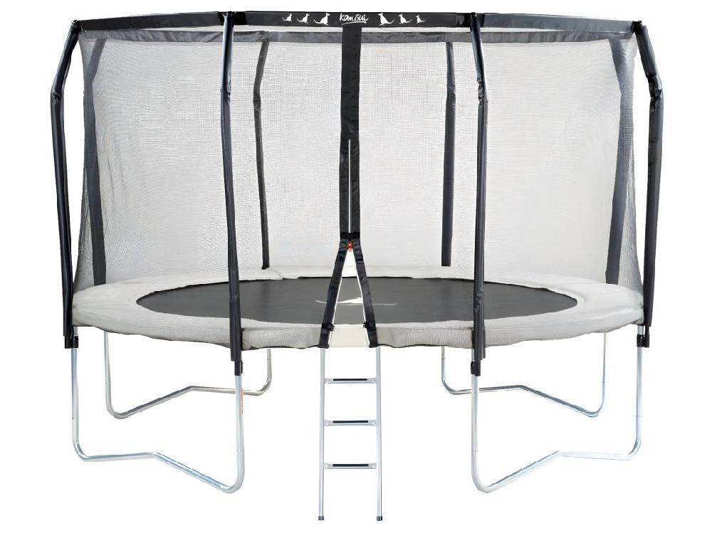 vente unique Kangui - Trampoline de jardin rond Ø426cm avec filet de sécurité + échelle - Fabrication européenne - Famili 430