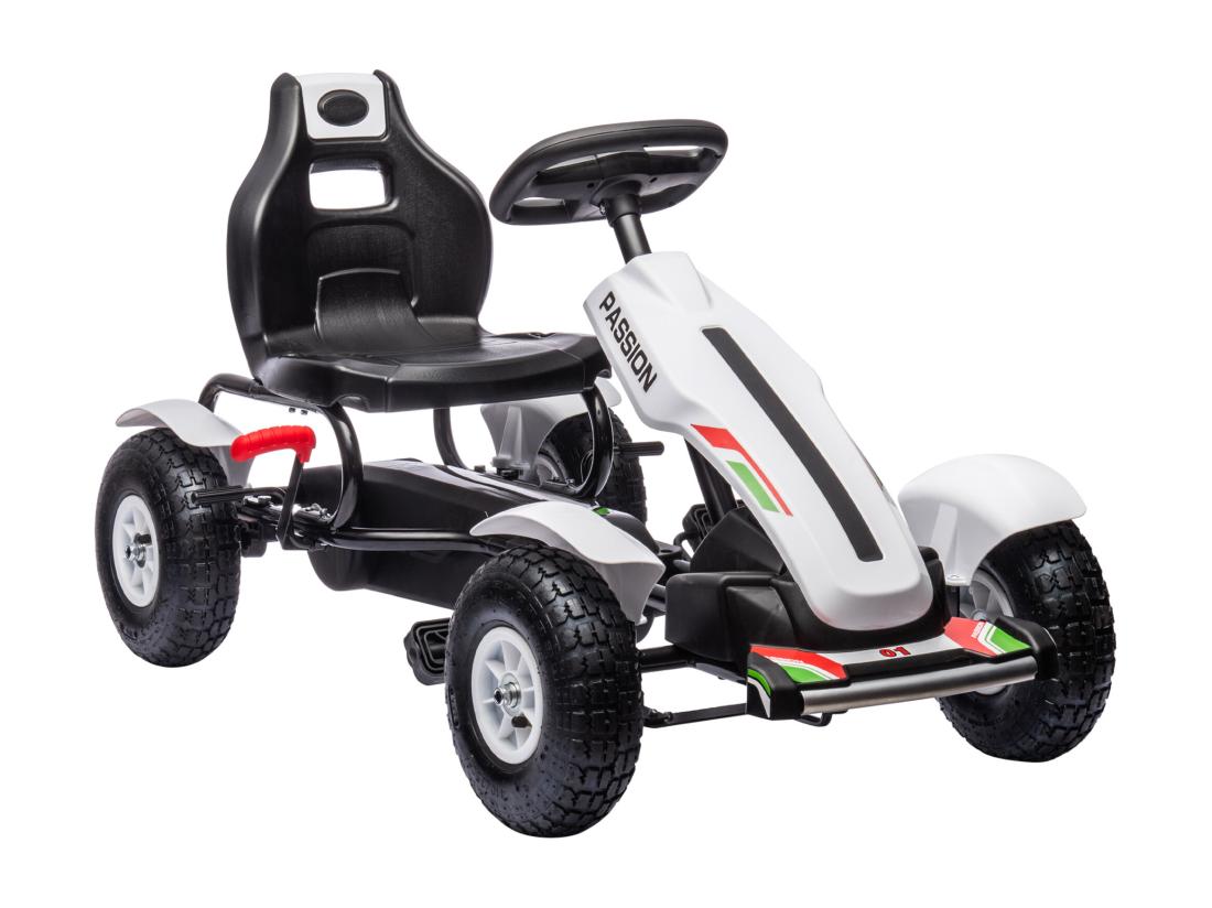 Vente Unique Kart à Pédales Enfant Go Kart Formule 1 Racing Passione Italia Pneus Gonflables Caoutchouc Blanc