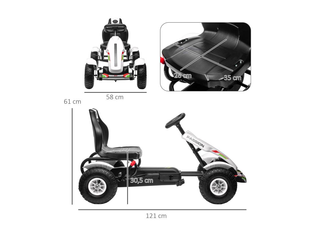 Vente Unique Kart à Pédales Enfant Go Kart Formule 1 Racing Passione Italia Pneus Gonflables Caoutchouc Blanc