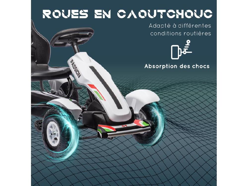 vente unique Kart à pédales enfant Go kart Formule 1 Racing passione italia pneus gonflables caoutchouc blanc