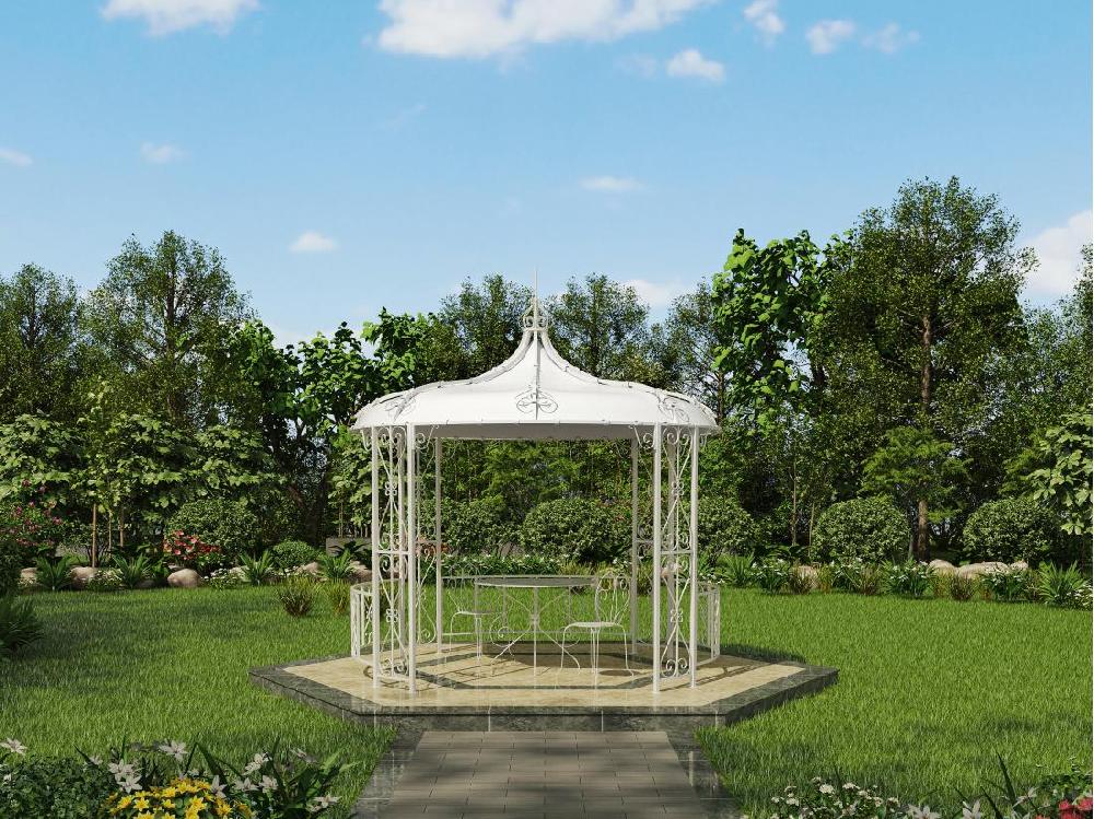 vente unique Kiosque de jardin en métal façon fer forgé D300 x H305 cm - Blanc - TILCARA