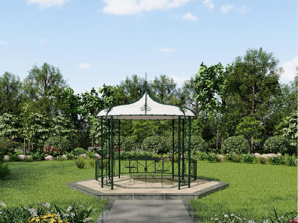 vente unique Kiosque de jardin en métal façon fer forgé D300 x H305 cm - Vert - TILCARA