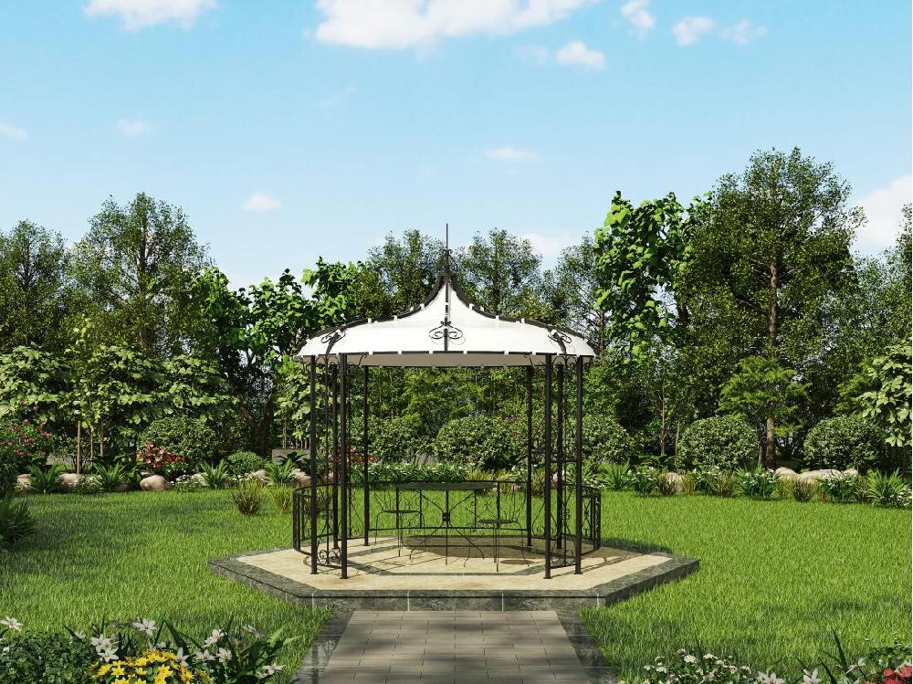 vente unique Kiosque de jardin en métal façon fer forgé D300 x H305 cm - Noir - TILCARA