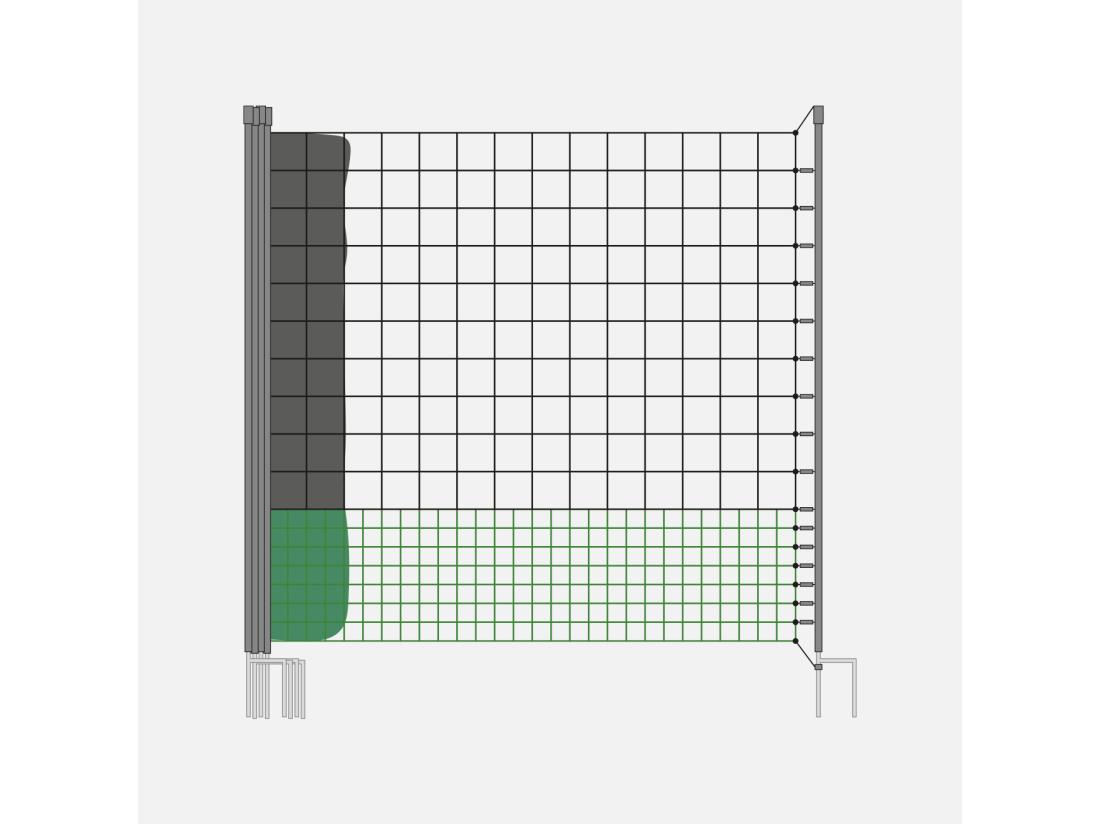 Vente Unique Kit Filet Clôtures Pour Poules 50m Avec 14 Piquets Double Pointes. Modulable. Porte D'accès. Sardines Incluses