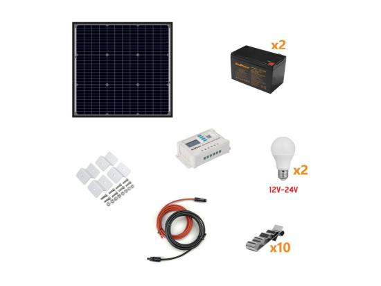 vente unique Kit Îlot Photovoltaïque 110W Kit avec panneau solaire contrôleur de charge projecteur et accessoires d'installation