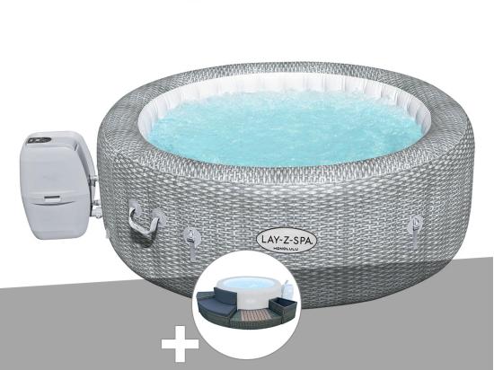 vente unique Kit spa gonflable Bestway Lay-Z-Spa Honolulu rond Airjet 4/6 places + Ensemble mobilier
