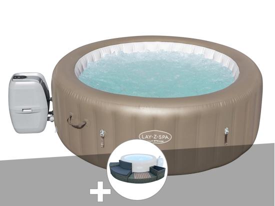 vente unique Kit spa gonflable Bestway Lay-Z-Spa Palm Springs rond Airjet 4/6 places + Ensemble mobilier