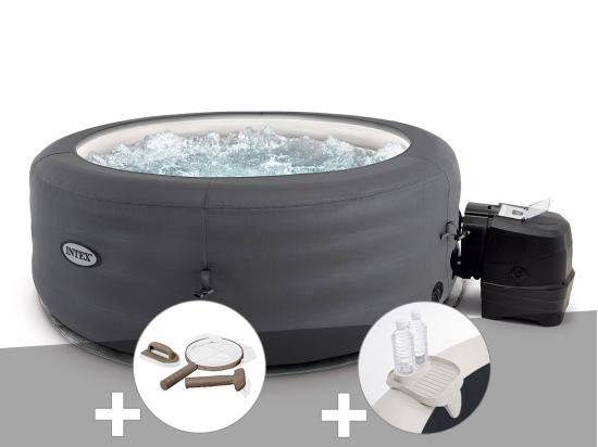 Vente Unique Kit Spa Gonflable Intex PureSpa Access Rond Bulles 4 Places + Kit D'entretien + Porte-verre