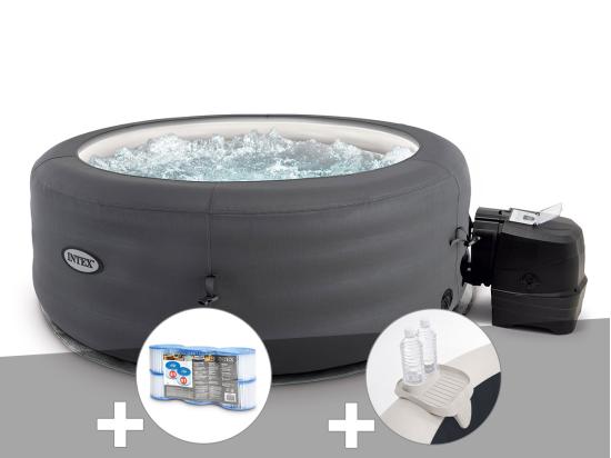 vente unique Kit spa gonflable Intex PureSpa Access rond Bulles 4 places + 6 filtres + Porte-verre