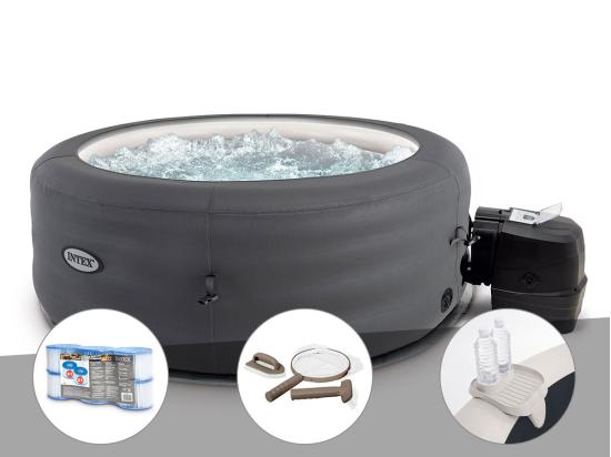 vente unique Kit spa gonflable Intex PureSpa Access rond Bulles 4 places + 6 filtres + Kit d'entretien + Porte-verre