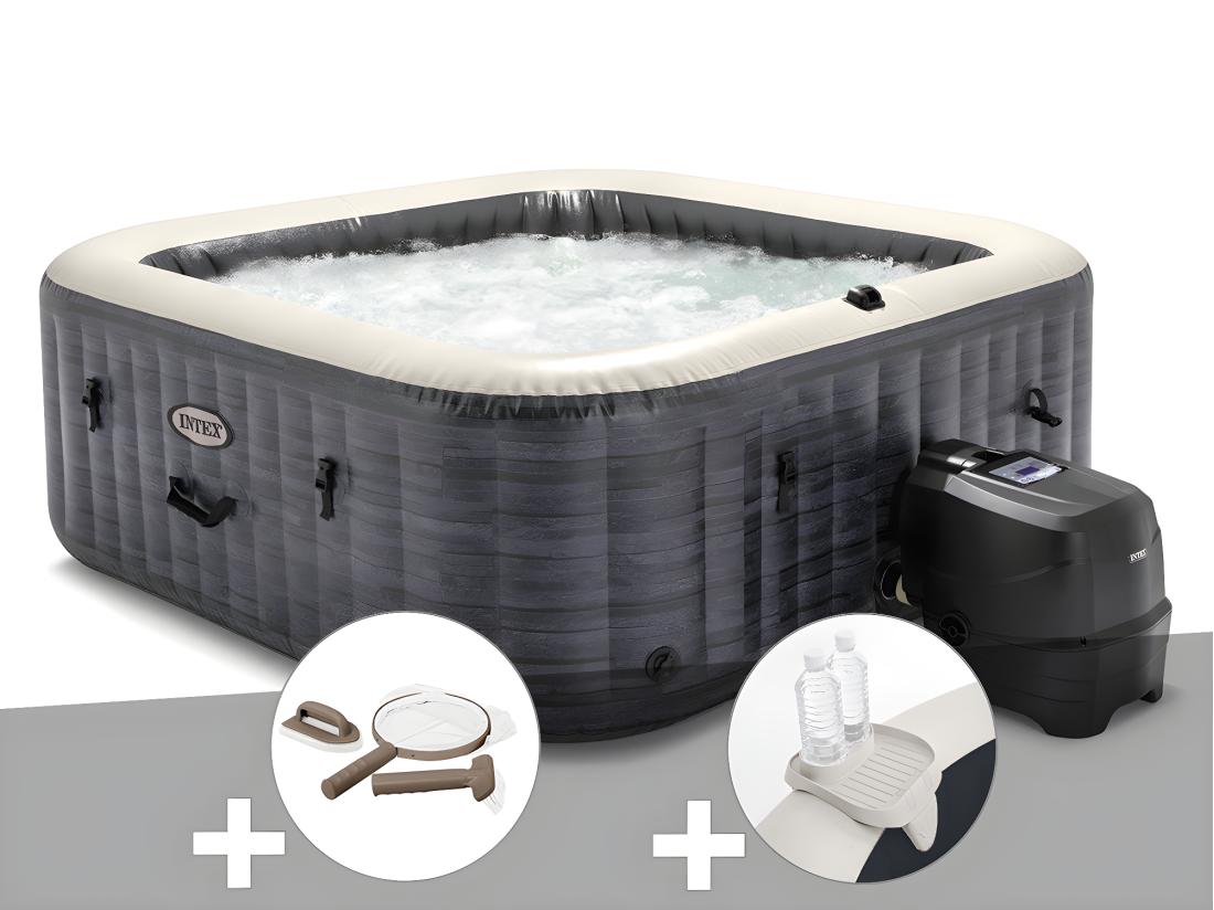 Vente Unique Kit Spa Gonflable Intex PureSpa Ardoise Carré Bulles 6 Places + Kit D'entretien + Porte-verre