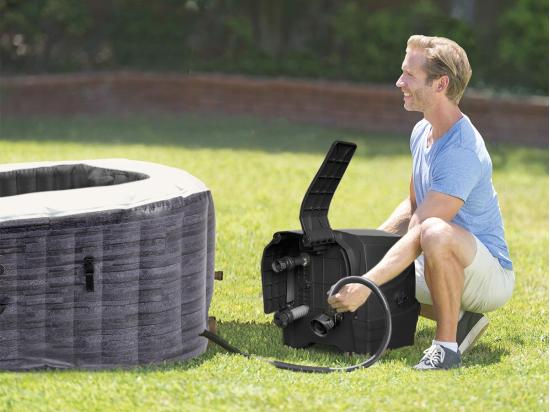 Vente Unique Kit Spa Gonflable Intex PureSpa Ardoise Carré Bulles 6 Places + Porte-verre