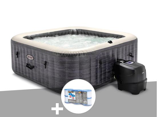Vente Unique Kit Spa Gonflable Intex PureSpa Ardoise Carré Bulles 6 Places + 6 Filtres