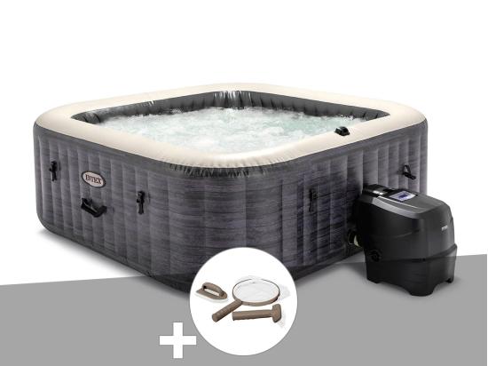 Vente Unique Kit Spa Gonflable Intex PureSpa Ardoise Carré Bulles 6 Places + Kit D'entretien