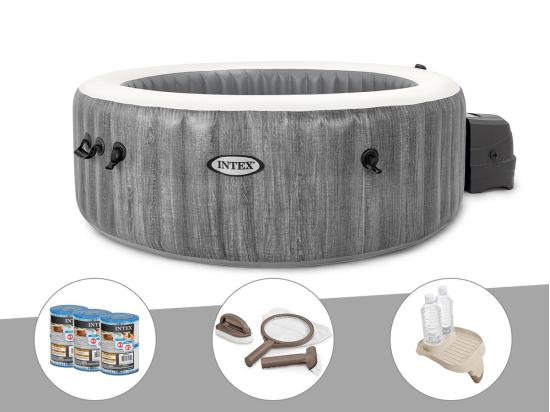Vente Unique Kit Spa Gonflable Intex PureSpa Baltik Rond Bulles 6 Places + 6 Filtres + Kit D'entretien + Porte-verre