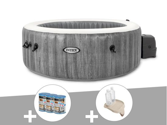 vente unique Kit spa gonflable Intex PureSpa Baltik rond Bulles 6 places + 6 filtres + Porte-verre
