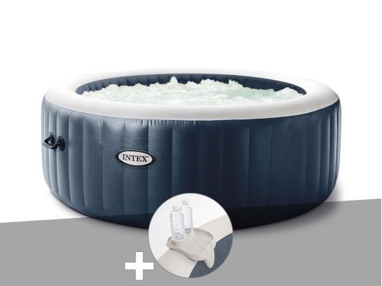 vente unique Kit spa gonflable Intex PureSpa Blue Navy rond Bulles 4 places + Porte-verre