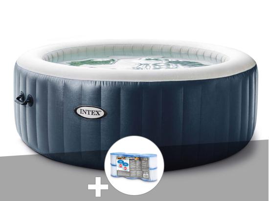 Vente Unique Kit Spa Gonflable Intex PureSpa Blue Navy Rond Bulles 6 Places + 6 Filtres