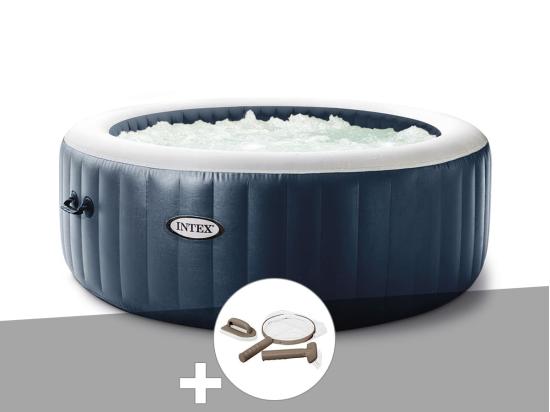 vente unique Kit spa gonflable Intex PureSpa Blue Navy rond Bulles 4 places + Kit d'entretien
