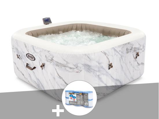 Vente Unique Kit Spa Gonflable Intex PureSpa Calacatta Carré Bulles 4 Places + 6 Filtres