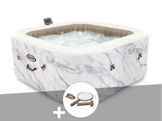 Vente Unique Kit Spa Gonflable Intex PureSpa Calacatta Carré Bulles 4 Places + Kit D'entretien