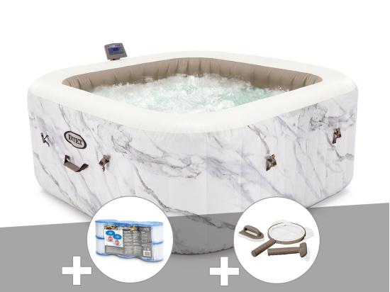vente unique Kit spa gonflable Intex PureSpa Calacatta carré Bulles 4 places + 6 filtres + Kit d'entretien