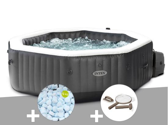 Vente Unique Kit Spa Gonflable Intex PureSpa Carbone Octogonal Bulles Et Jets 4 Places + 5 Kg De Sel + Kit D'entretien