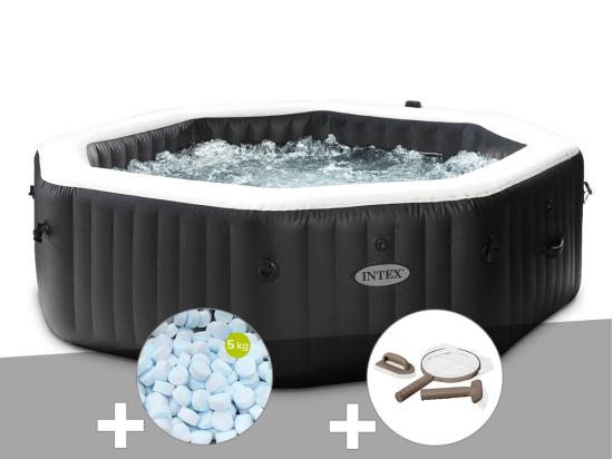 vente unique Kit spa gonflable Intex PureSpa Carbone octogonal Bulles et Jets 6 places + 5 kg de sel + Kit d'entretien