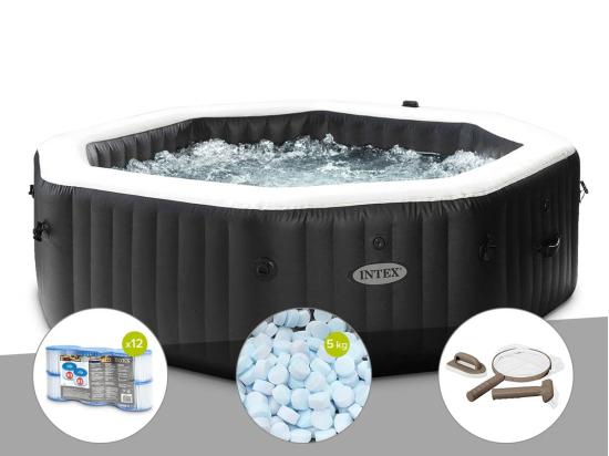 Vente Unique Kit Spa Gonflable Intex PureSpa Carbone Octogonal Bulles Et Jets 6 Places + 12 Filtres + 5 Kg De Sel + Kit D'entretien