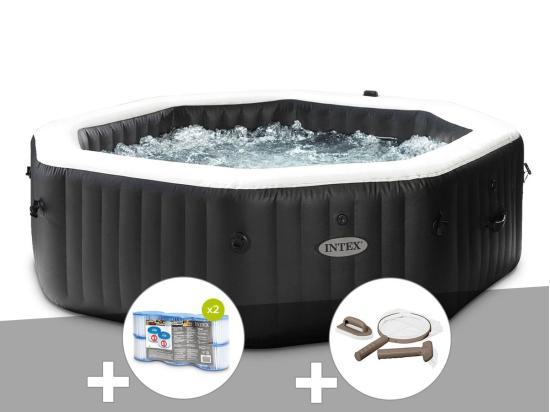 Vente Unique Kit Spa Gonflable Intex PureSpa Carbone Octogonal Bulles Et Jets 6 Places + 12 Filtres + Kit D'entretien