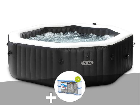 vente unique Kit spa gonflable Intex PureSpa Carbone octogonal Bulles et Jets 6 places + 12 filtres