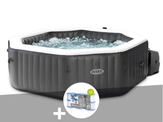 Vente Unique Kit Spa Gonflable Intex PureSpa Carbone Octogonal Bulles Et Jets 4 Places + 12 Filtres